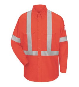 Bulwark SLUSOR Men's Lightweight FR Enhanced Visibility Uniform Shirt with Reflective Trim